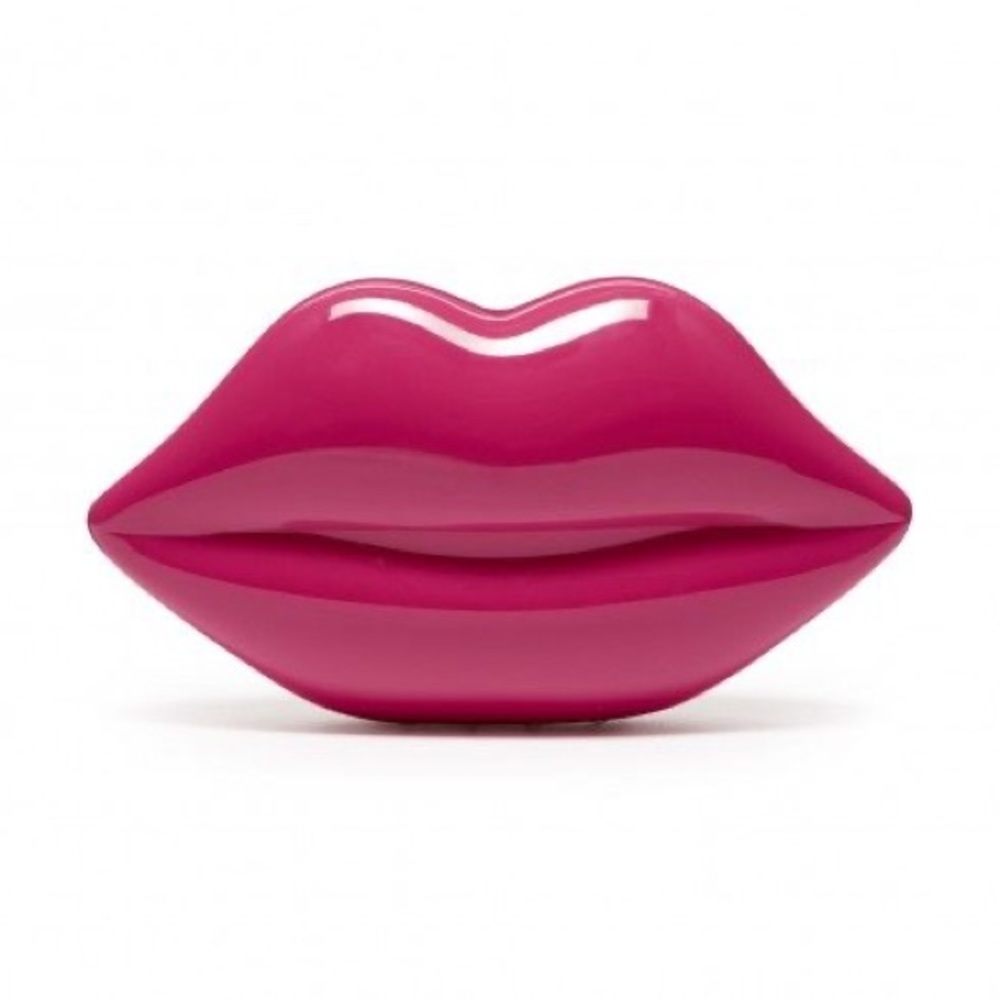 👄 Lulu Guinness Fucsia Pink Lips Novelty Fun Trendy Clutch Purse Handbag Bag